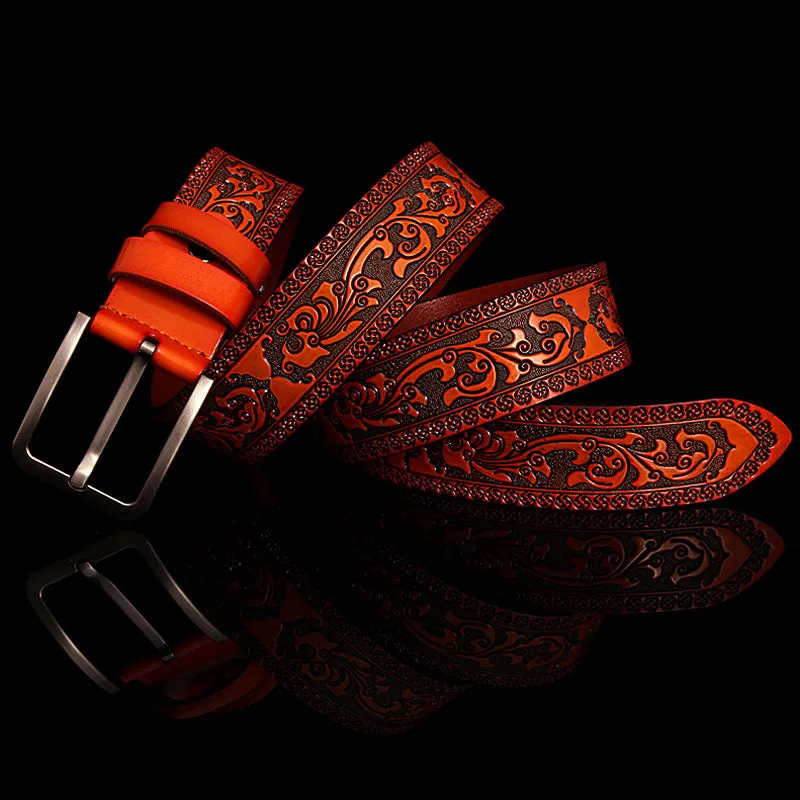 Gothic Style Pop Up Floral Leather Embossed Men Belt