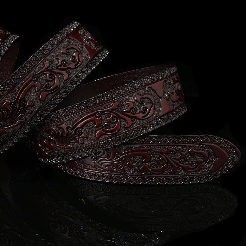 Gothic Style Pop Up Floral Leather Embossed Men Belt