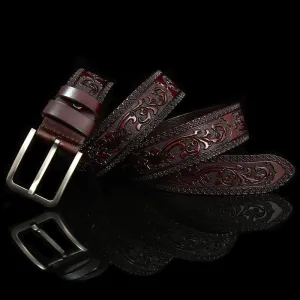 Gothic Style Pop Up Floral Leather Embossed Men Belt
