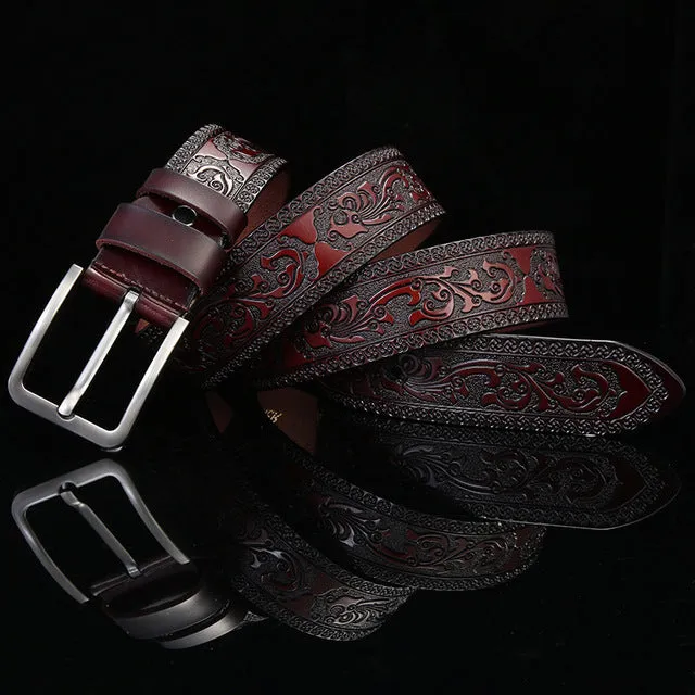 Gothic Style Pop Up Floral Leather Embossed Men Belt