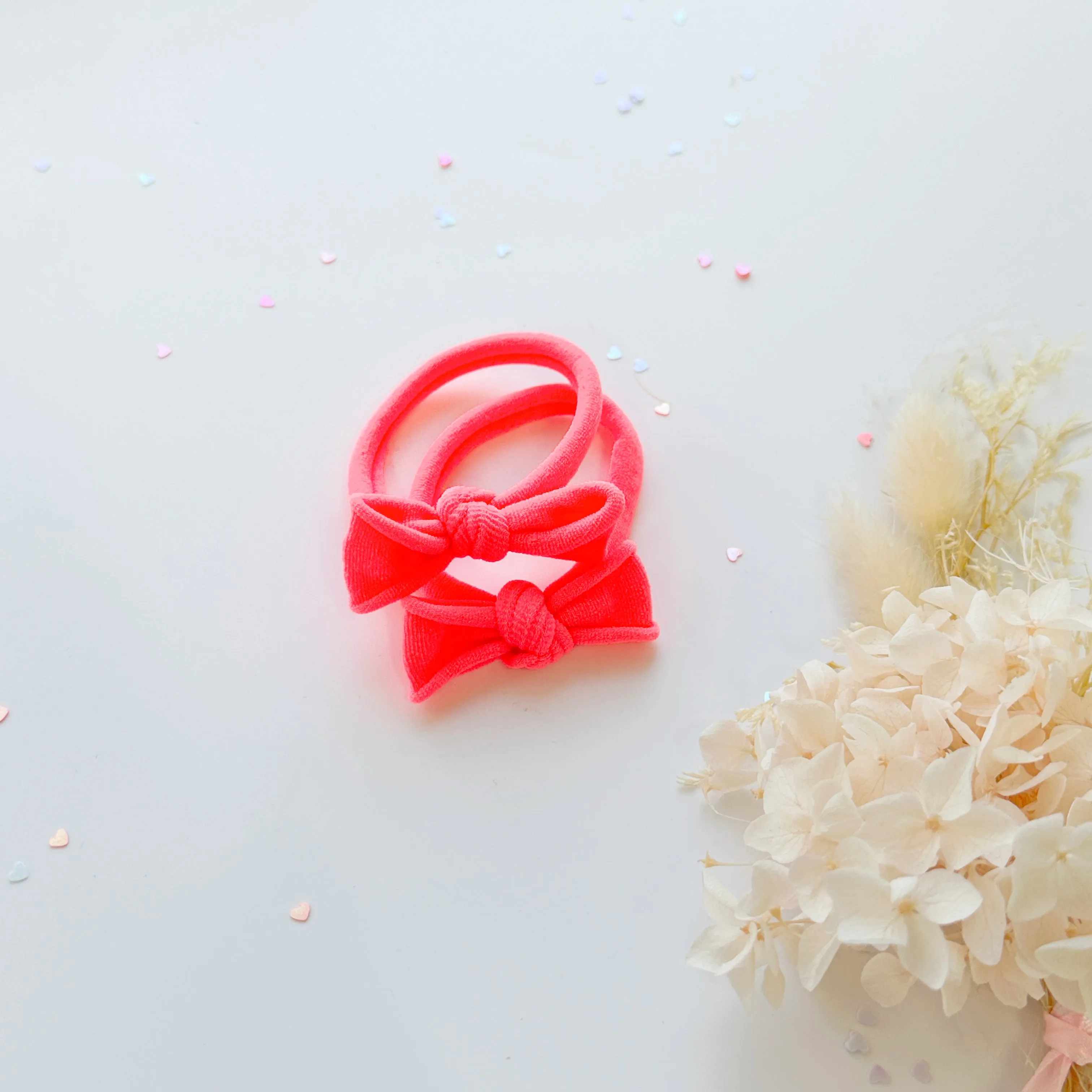 Handmade Simple Bow metal free hair ties - Neon