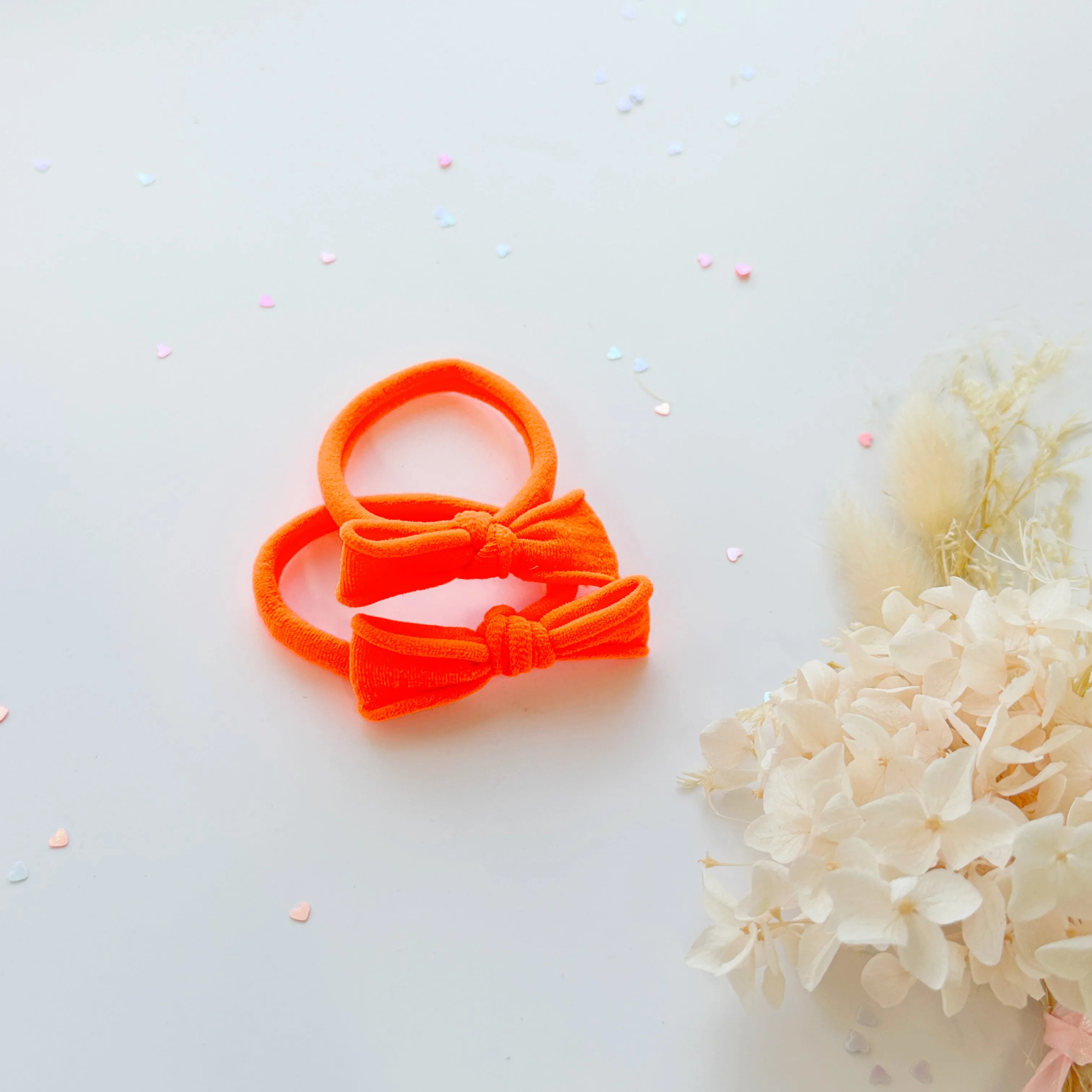 Handmade Simple Bow metal free hair ties - Neon