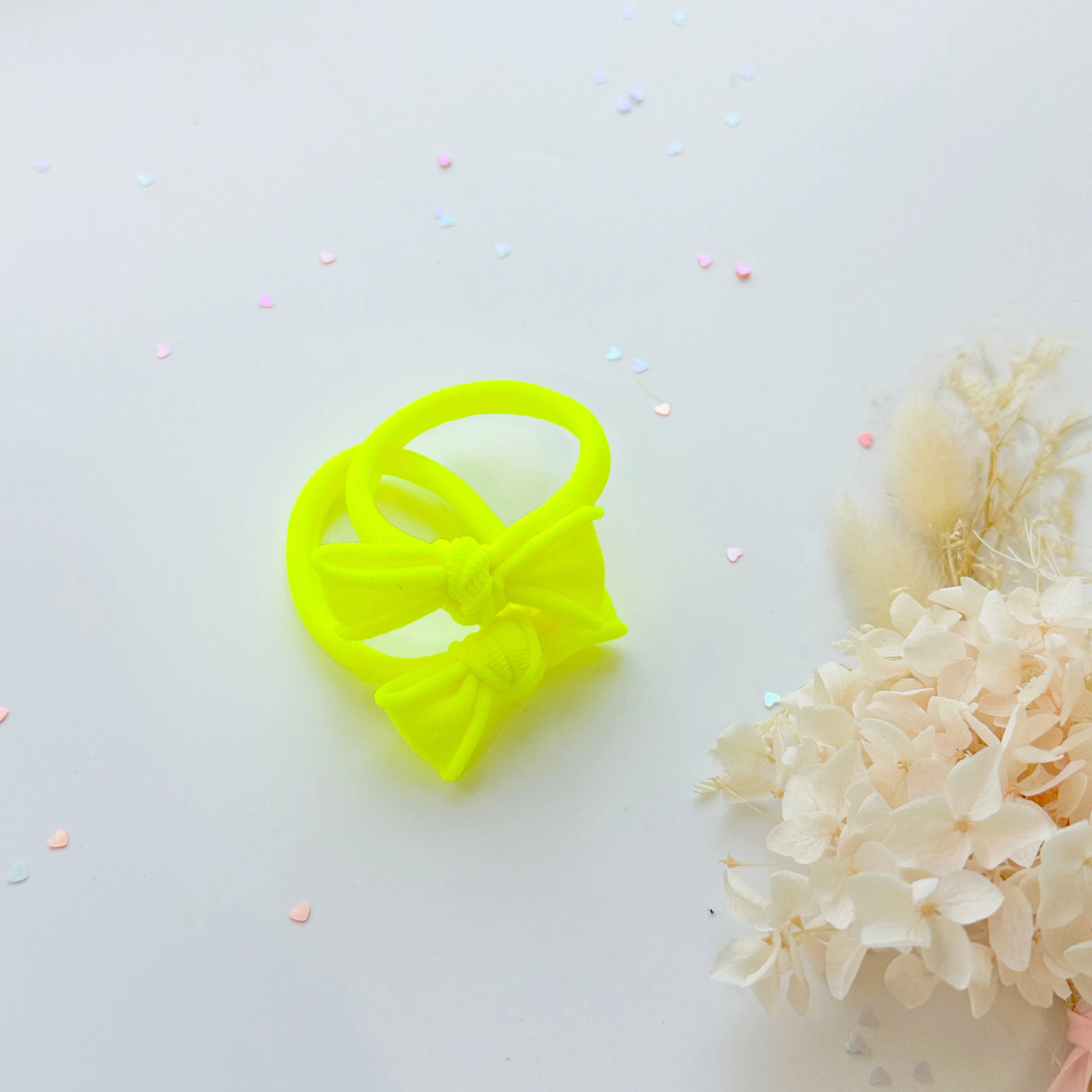 Handmade Simple Bow metal free hair ties - Neon