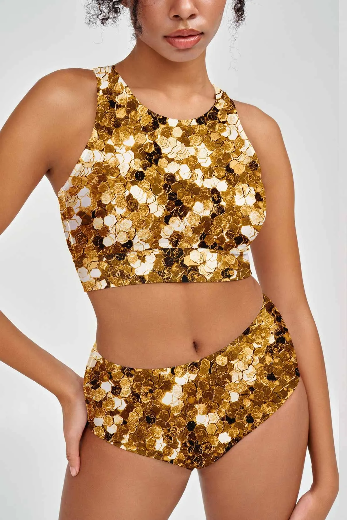 Haute Gold Cara Glitter High-Waist Hipster Bikini Bottom - Women