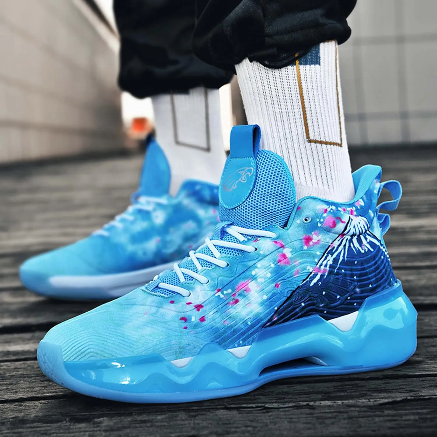 Hopelong High Upper Mens Basketball Shoes Breathable Non Slip Outdoor Sneakers Cushioning Workout Shoes High Collar Basketball Shoes for Boys Coolest Basketball Shoe with Buttons (Size 5-11)