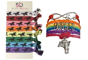 Horse Bracelet and Hair Ties Set- Rainbow