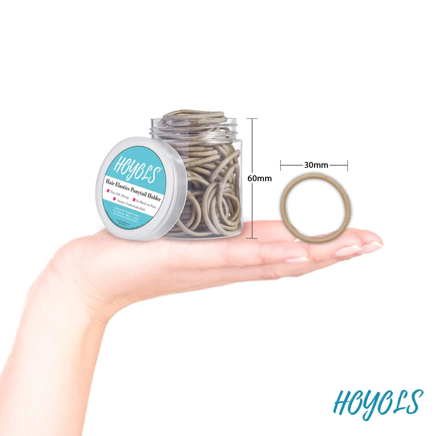 Hoyols 1 inch 2mm Small Light Blonde Hair Ties Thin, Hair Elastics & Ties Ponytail Holders for Thick Hair Bands Pony Tail Holder 100 Count (Light Blonde)