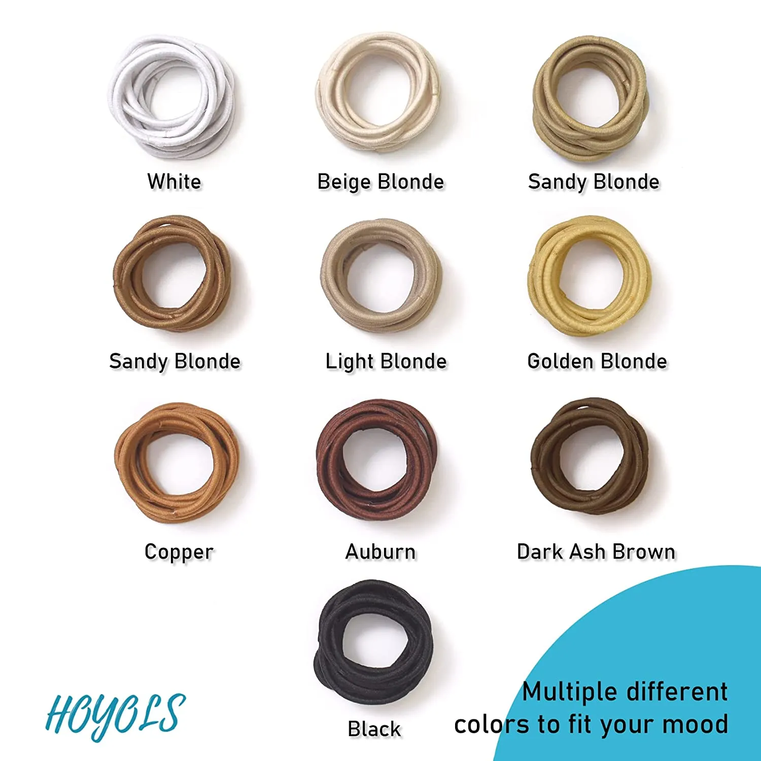 Hoyols 1 inch 2mm Small Light Blonde Hair Ties Thin, Hair Elastics & Ties Ponytail Holders for Thick Hair Bands Pony Tail Holder 100 Count (Light Blonde)
