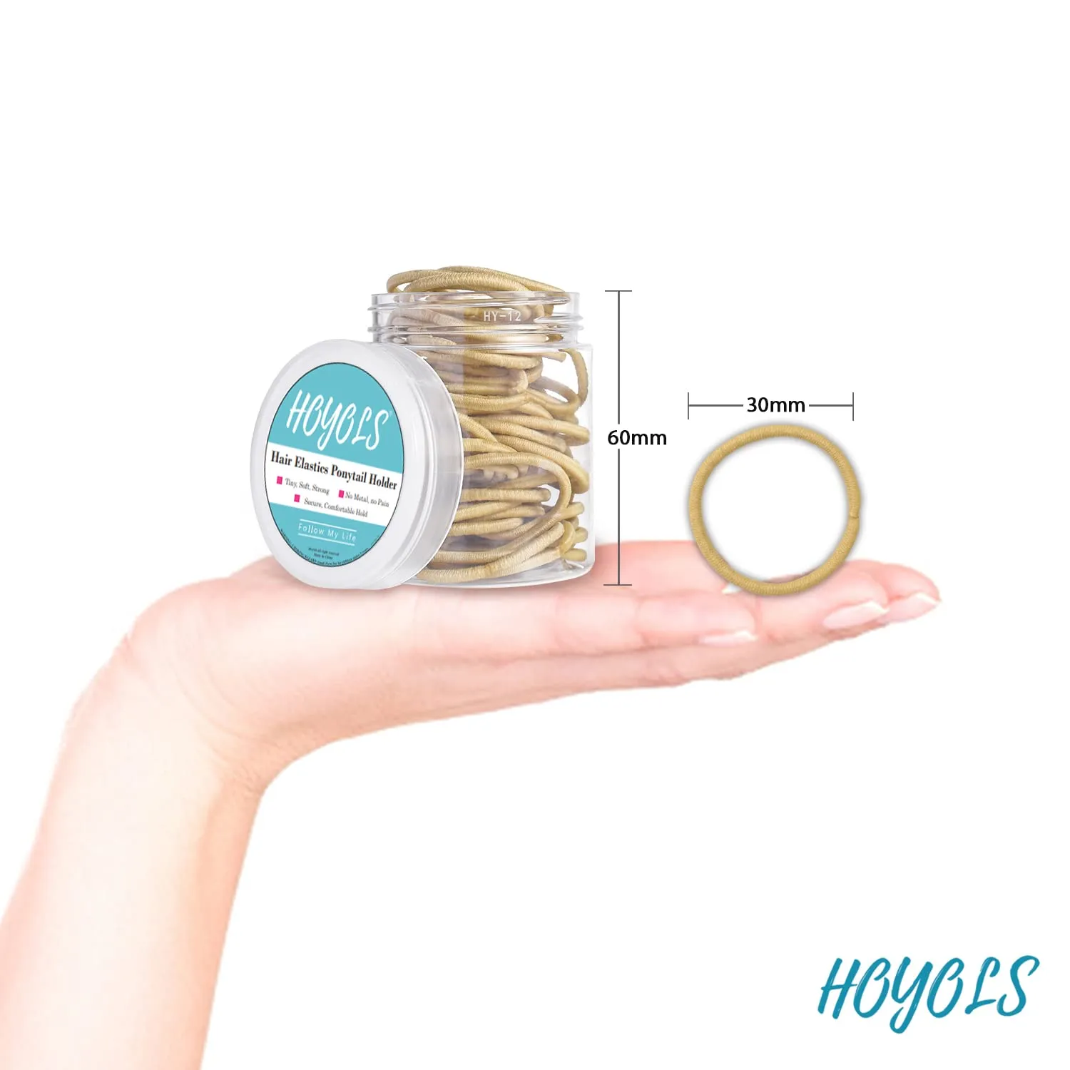 Hoyols Small Golden Blonde Ponytail Holder 2mm, Hair Bands for Girls Kids Women Hair Hairties Ligas Para El Cabello De Mujer Pony Tail Holders 100 Count (Golden Blonde)