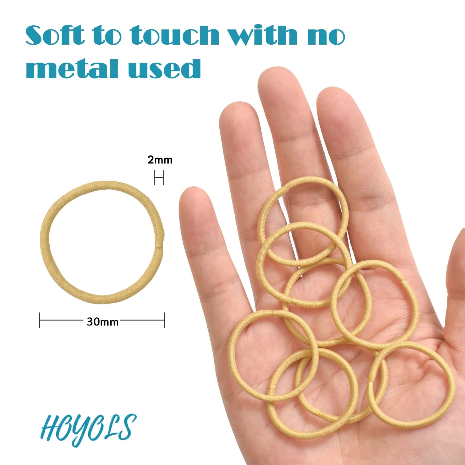 Hoyols Small Golden Blonde Ponytail Holder 2mm, Hair Bands for Girls Kids Women Hair Hairties Ligas Para El Cabello De Mujer Pony Tail Holders 100 Count (Golden Blonde)