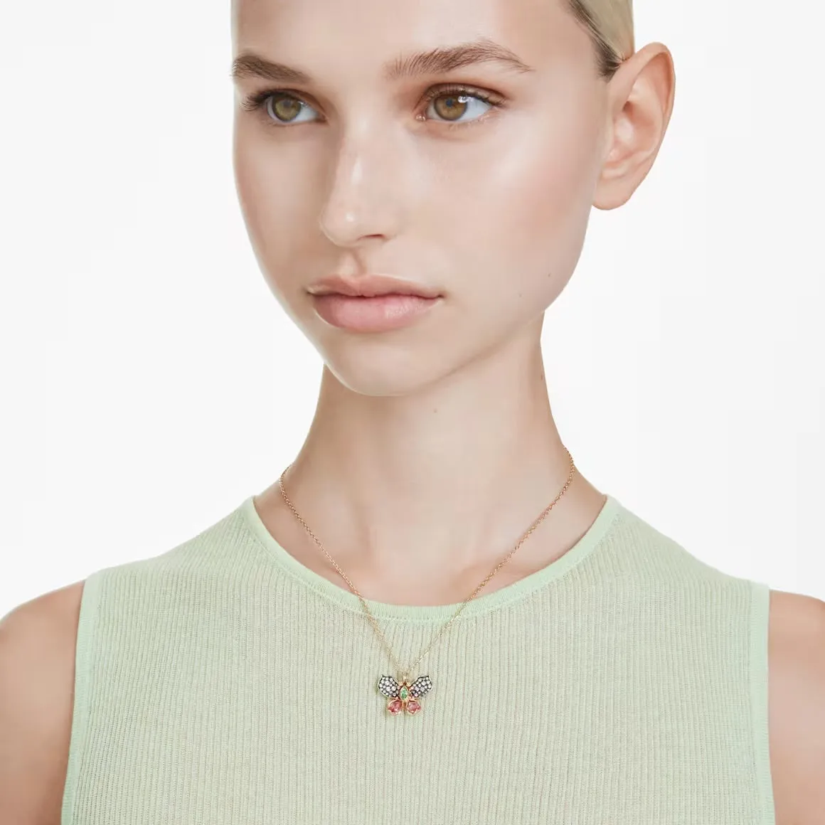 Idyllia Multicoloured Mixed Cuts Pave Butterfly Gold Necklace