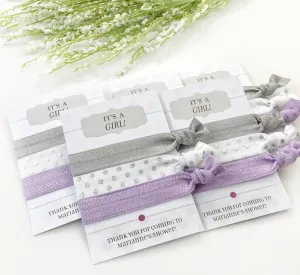 It's a Girl Grey and Purple Baby Shower Favors, Hair Ties