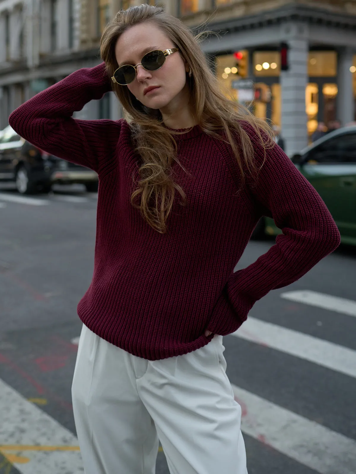 Jane: 100% Cotton Shaker Stitch Raglan Sleeve Sweater