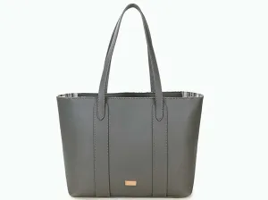 LARGE PLAIN GREY TOTE HANDBAG WITH STRIPE INTERIOR