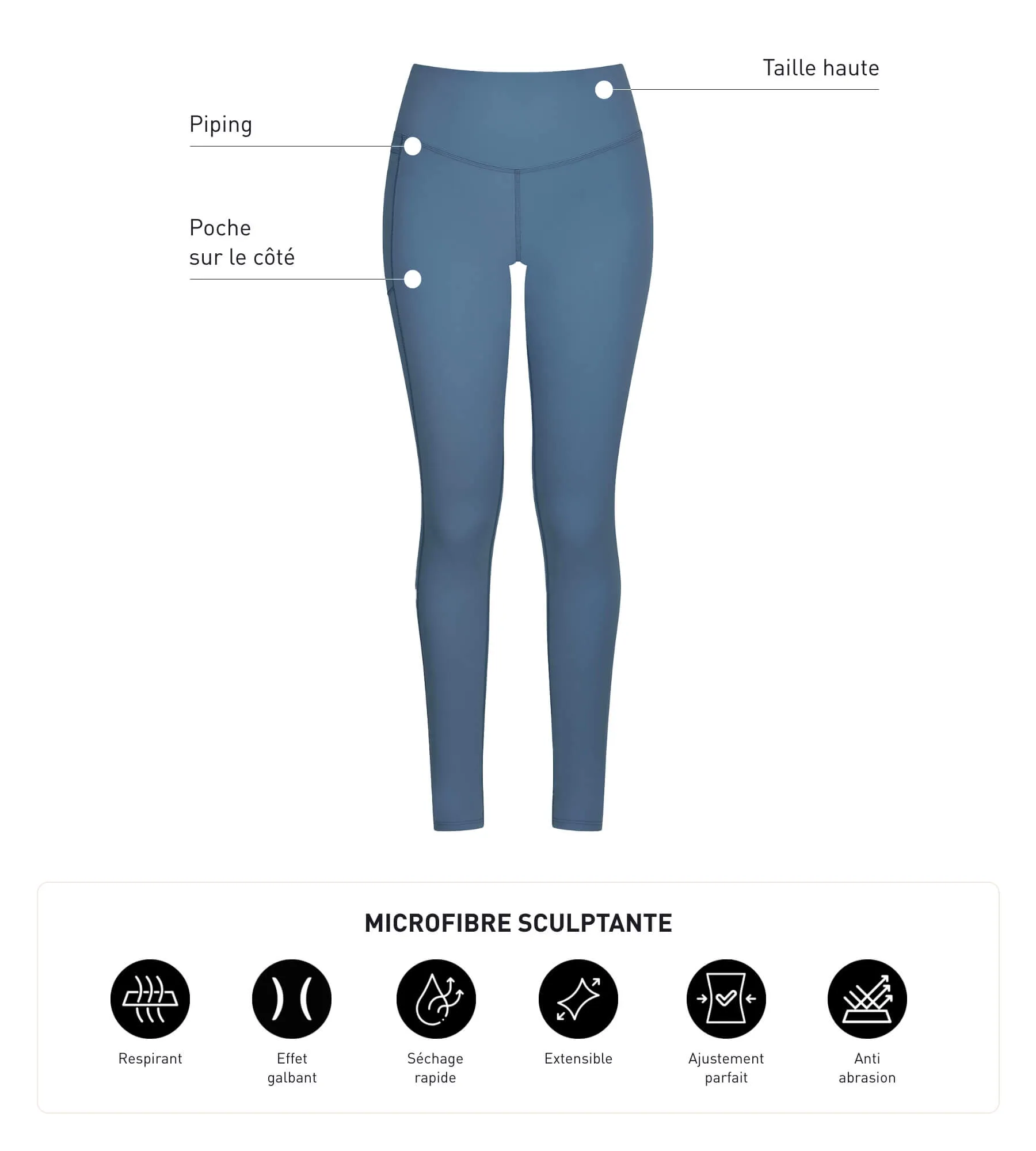 Legging de sport femme en microfibre sculptante Bleu Jean Dim Move