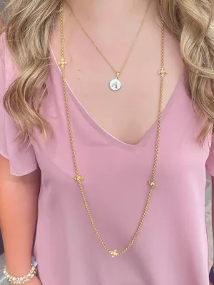 Long Necklace with Pearl Cross Connector