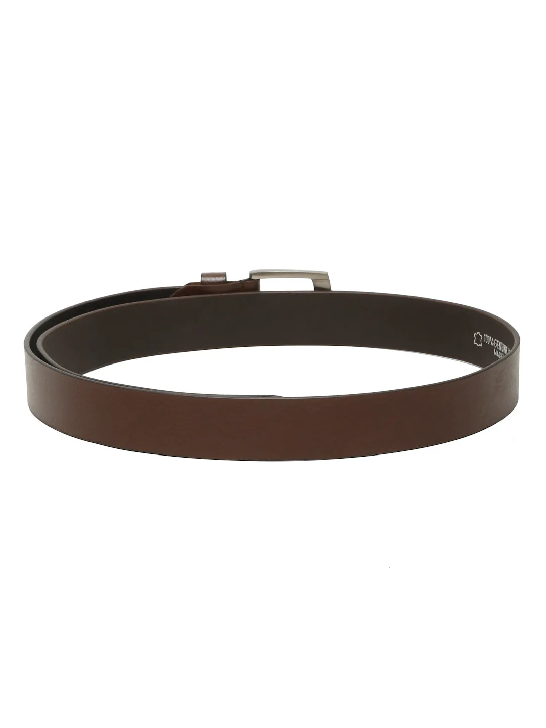Men's Brown Casual Solid Leather Belt with Silver Buckle