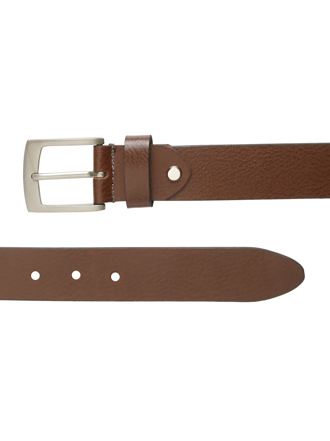 Men's Brown Casual Solid Leather Belt with Silver Buckle