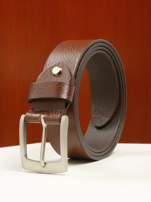 Men's Brown Casual Solid Leather Belt with Silver Buckle