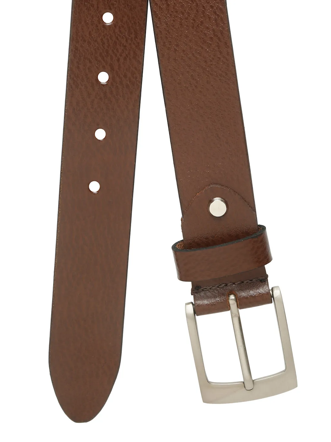 Men's Brown Casual Solid Leather Belt with Silver Buckle