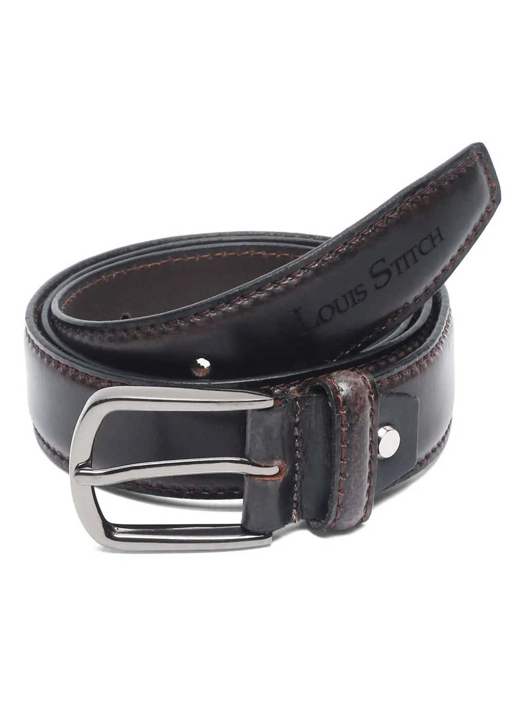 Men'S Dark Brown Italian Raw Crunch Leather Belt Handcrafted With Glossy Buckle