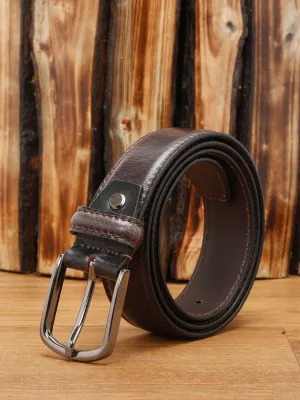 Men'S Dark Brown Italian Raw Crunch Leather Belt Handcrafted With Glossy Buckle