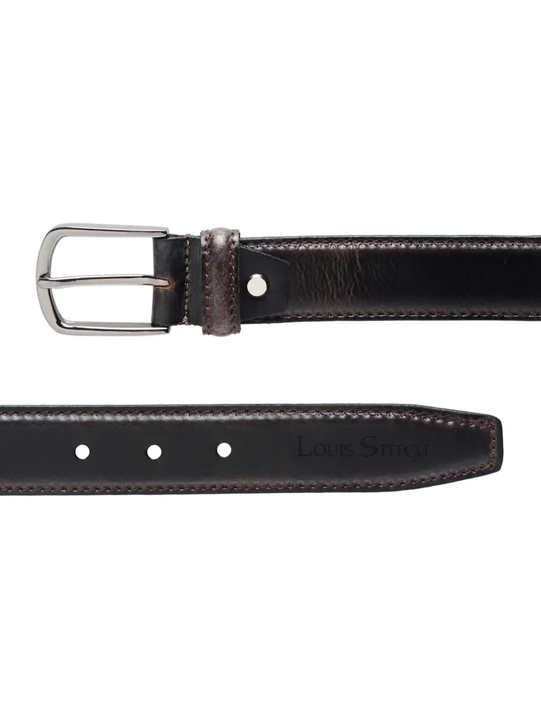 Men'S Dark Brown Italian Raw Crunch Leather Belt Handcrafted With Glossy Buckle