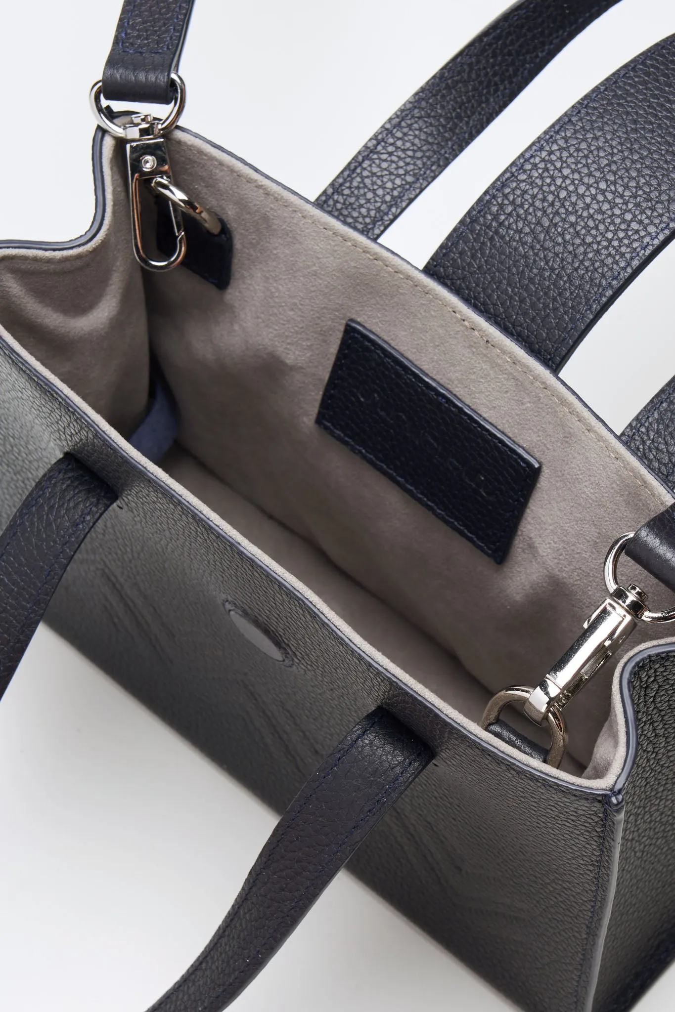 Mini leather crossover tote in dark navy