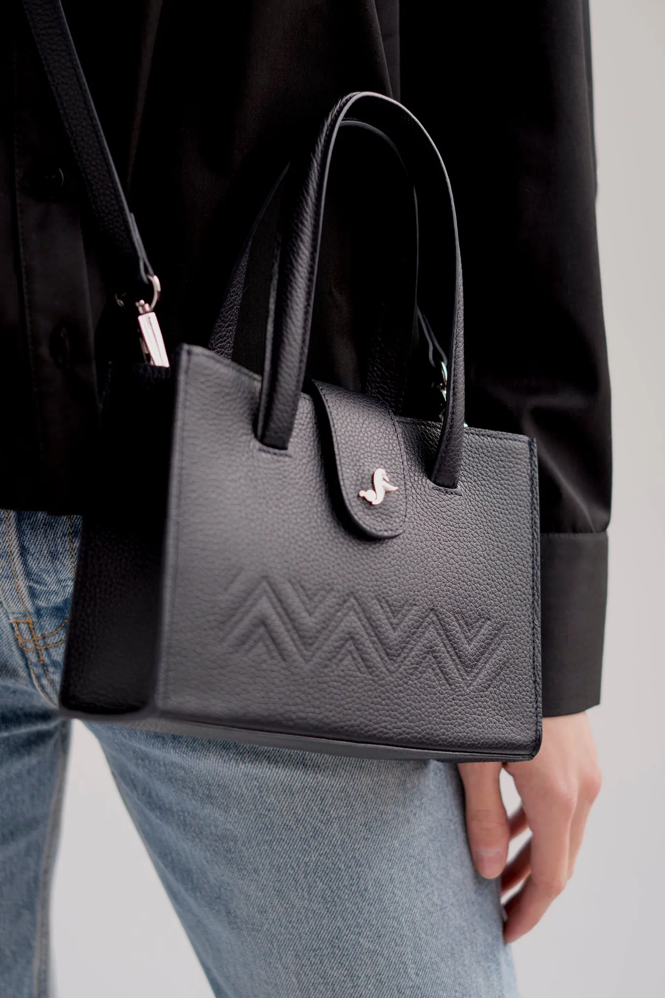 Mini leather crossover tote in dark navy