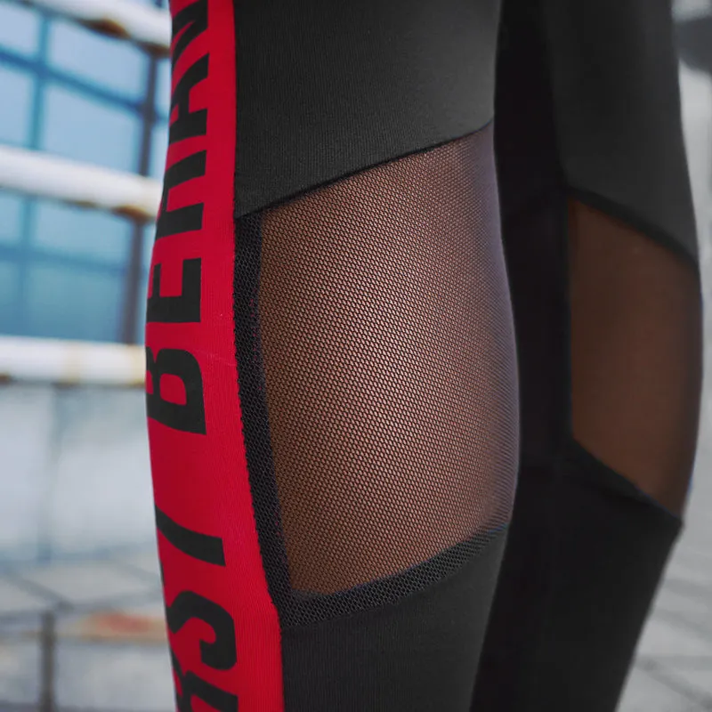 MIP RED SIDE TAPING TRAINING LEGGINGS WITH MESH PANEL DETAIL