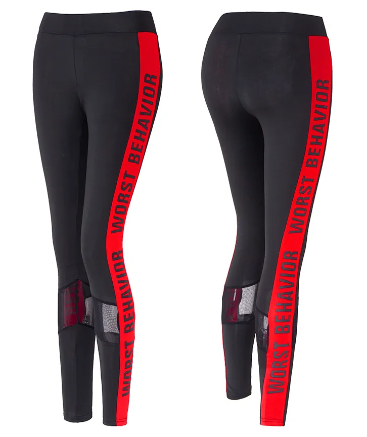 MIP RED SIDE TAPING TRAINING LEGGINGS WITH MESH PANEL DETAIL