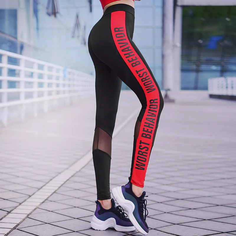 MIP RED SIDE TAPING TRAINING LEGGINGS WITH MESH PANEL DETAIL