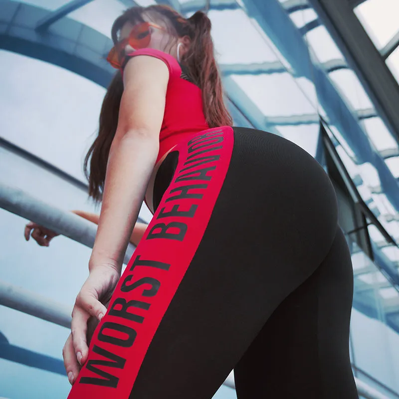 MIP RED SIDE TAPING TRAINING LEGGINGS WITH MESH PANEL DETAIL
