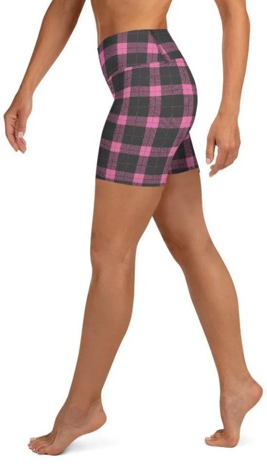 Pink Plaid Print Yoga Shorts