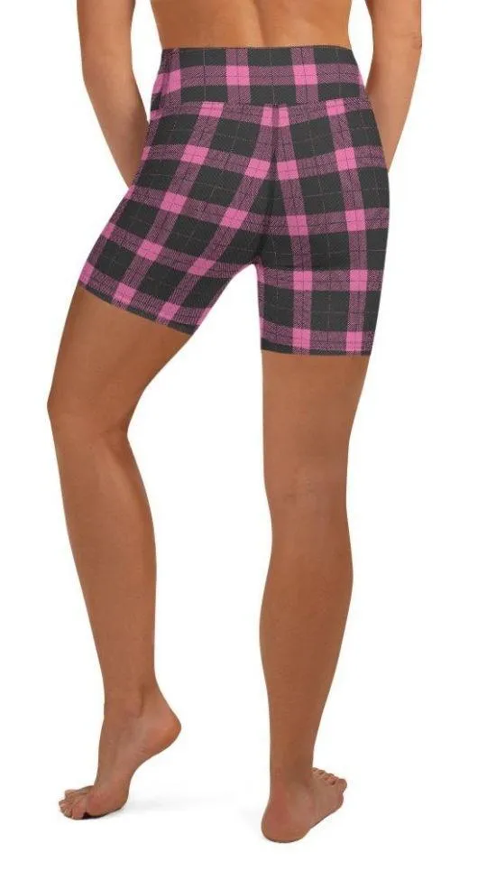 Pink Plaid Print Yoga Shorts