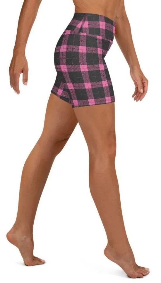 Pink Plaid Print Yoga Shorts