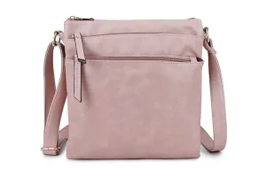 PLAIN LIGHT PINK MULTI COMPARTMENT CROSS BODY SHOULDER BAG