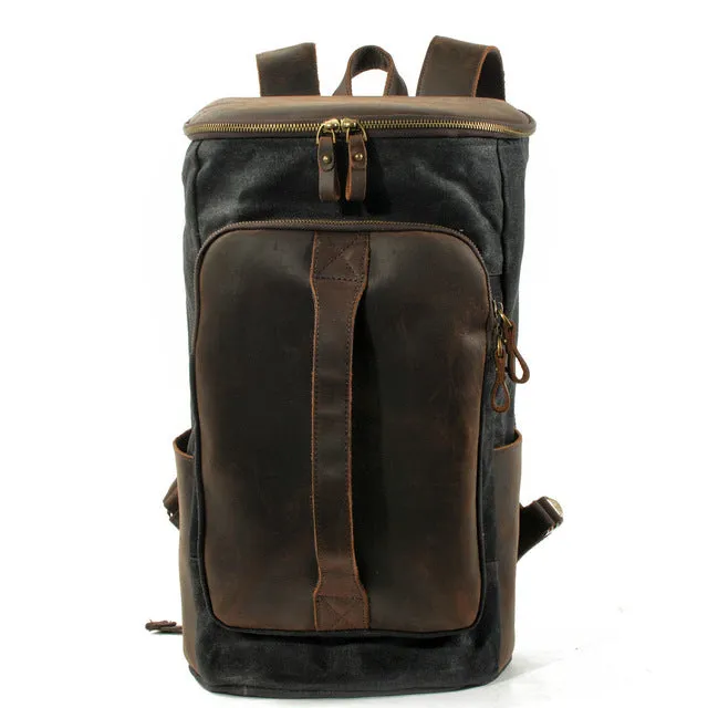 Retro Cylindrical Travel Laptop Communting Canvas Backpack Bag