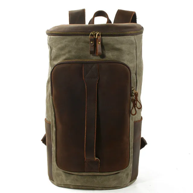 Retro Cylindrical Travel Laptop Communting Canvas Backpack Bag