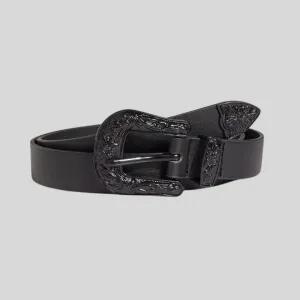 Retro Western Style Vegan Leather Belt - Black