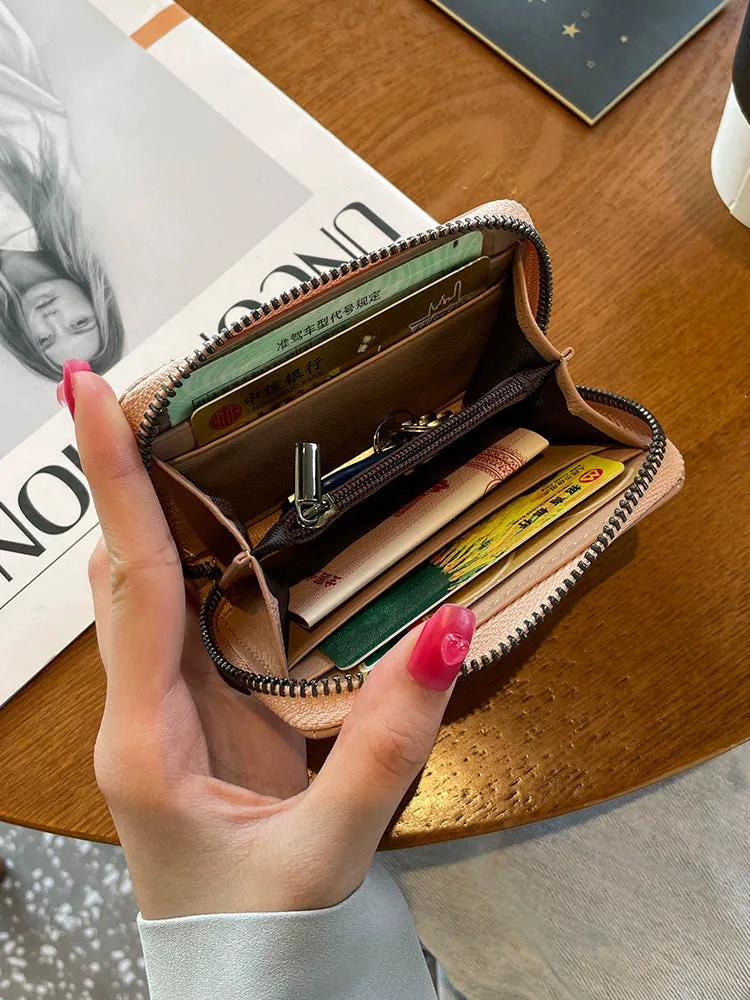 Rhombus Genuine Leather One-Piece Women's Short Card Clamp Coin Purse