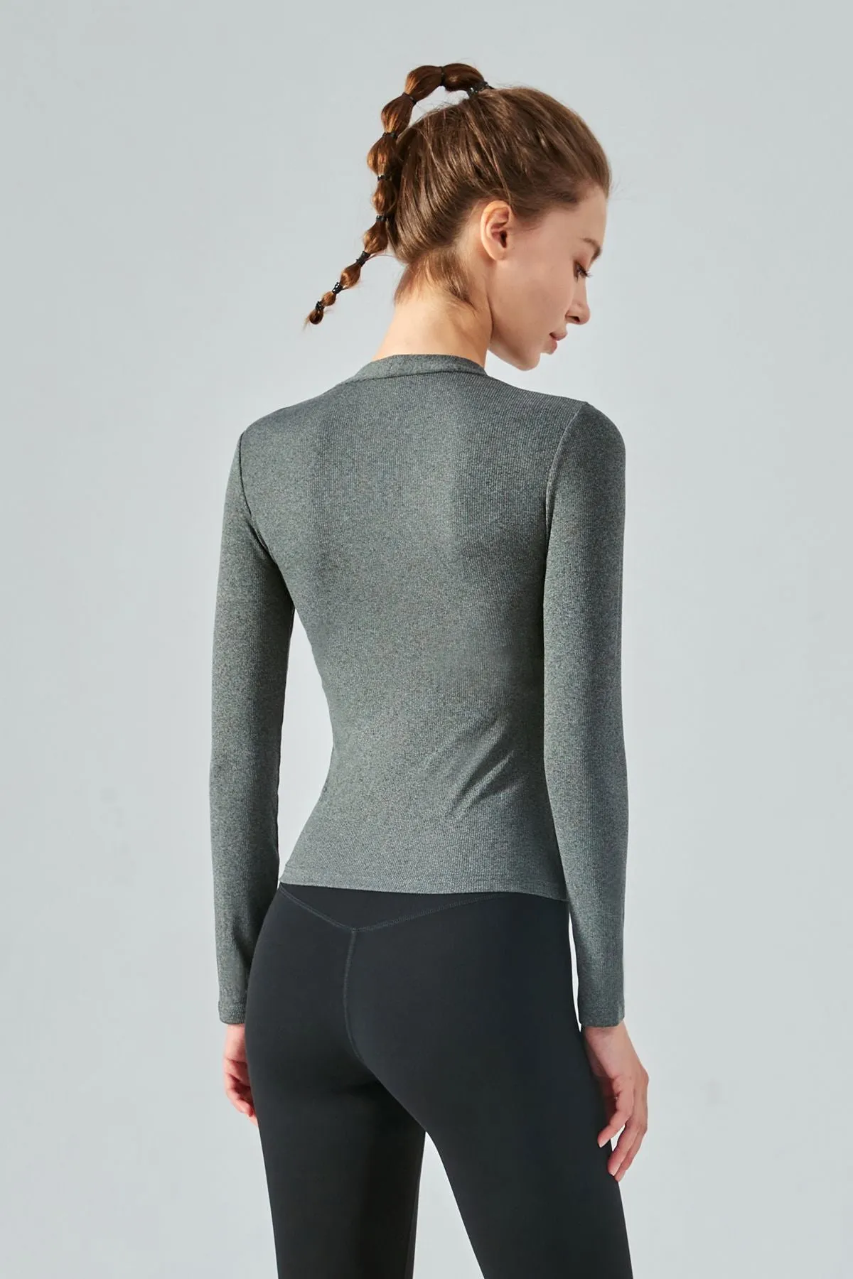 Rib Knit V-Neck Long Sleeve Tops