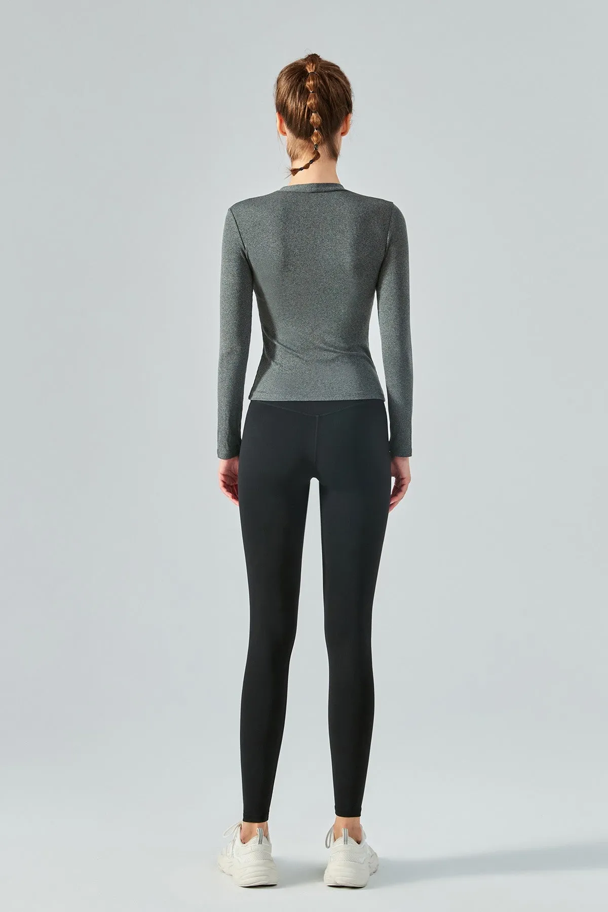 Rib Knit V-Neck Long Sleeve Tops