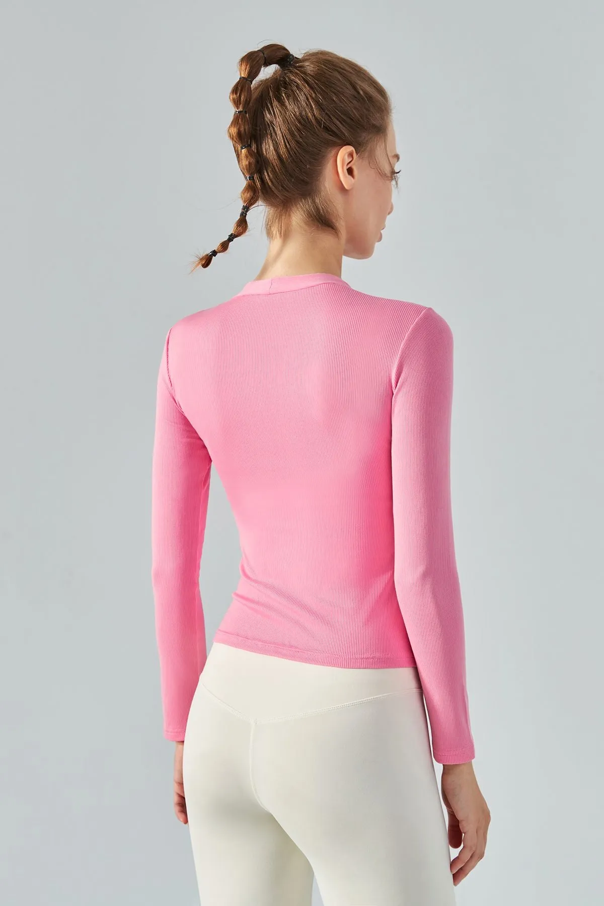 Rib Knit V-Neck Long Sleeve Tops