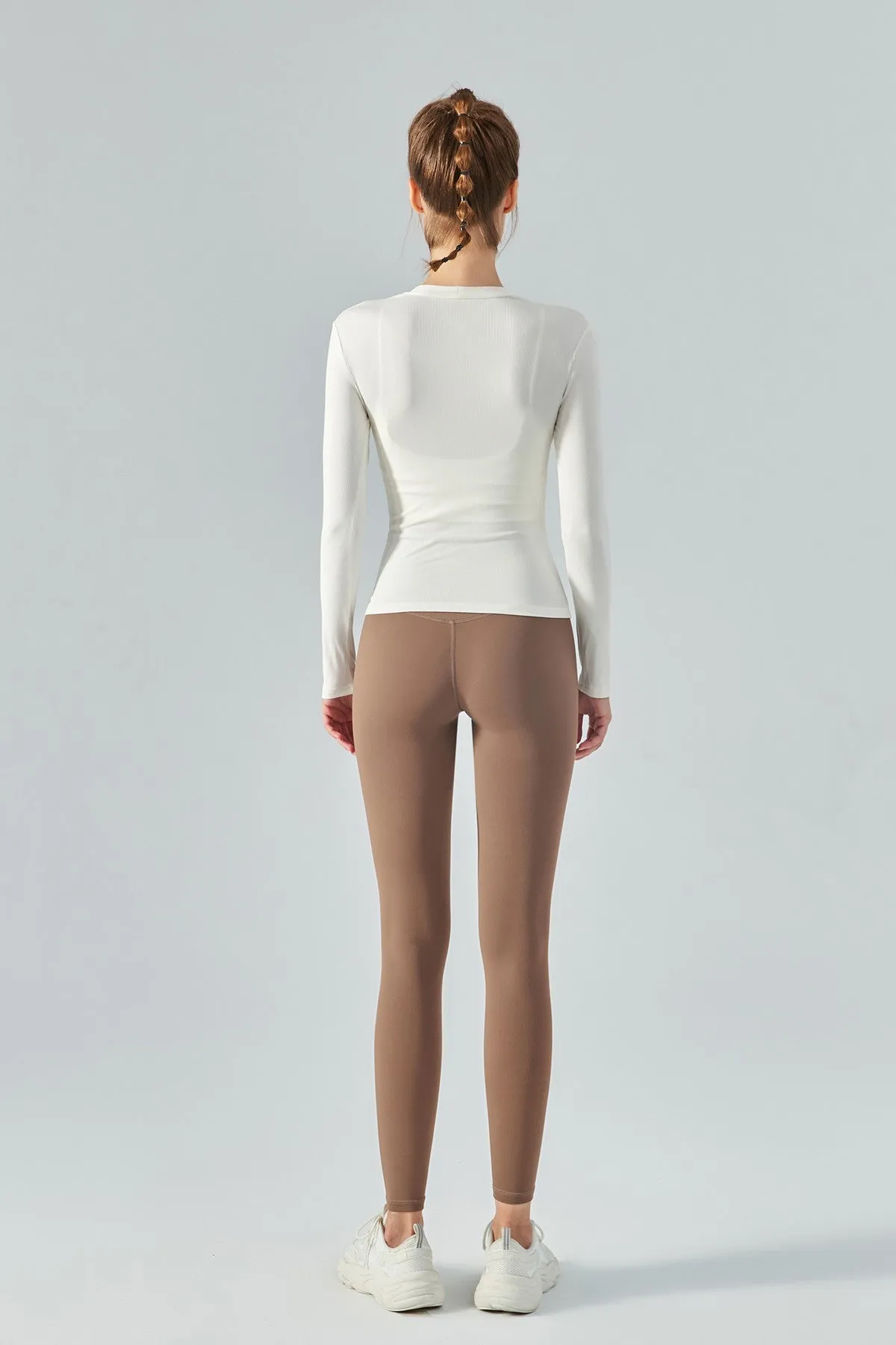 Rib Knit V-Neck Long Sleeve Tops