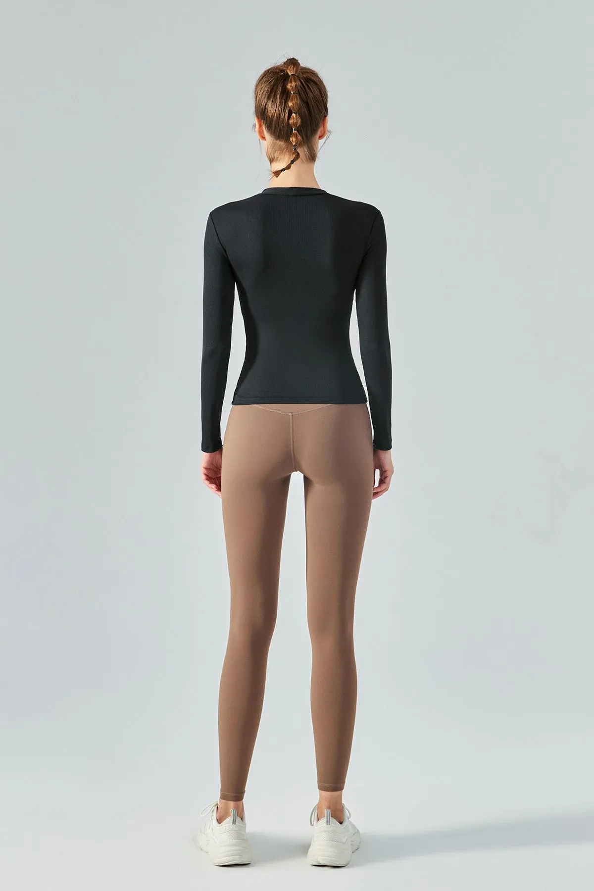 Rib Knit V-Neck Long Sleeve Tops