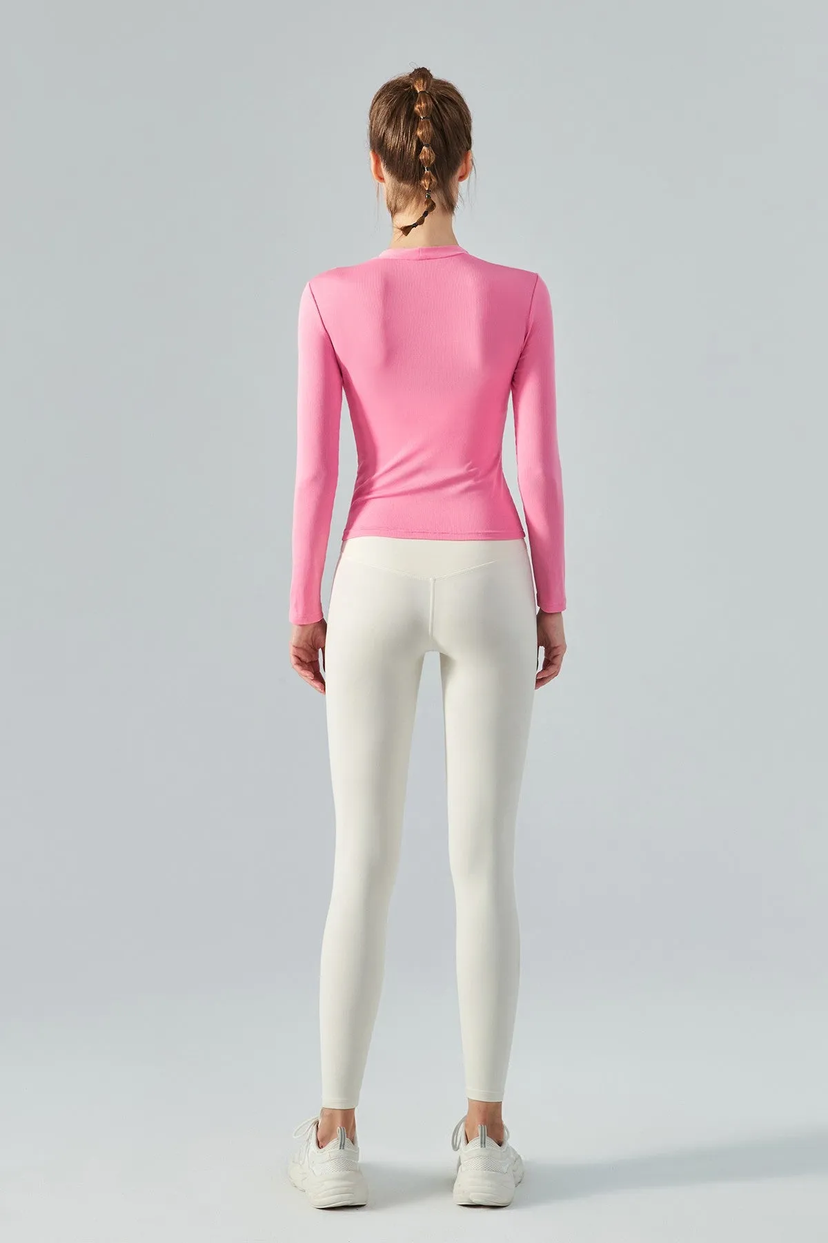 Rib Knit V-Neck Long Sleeve Tops