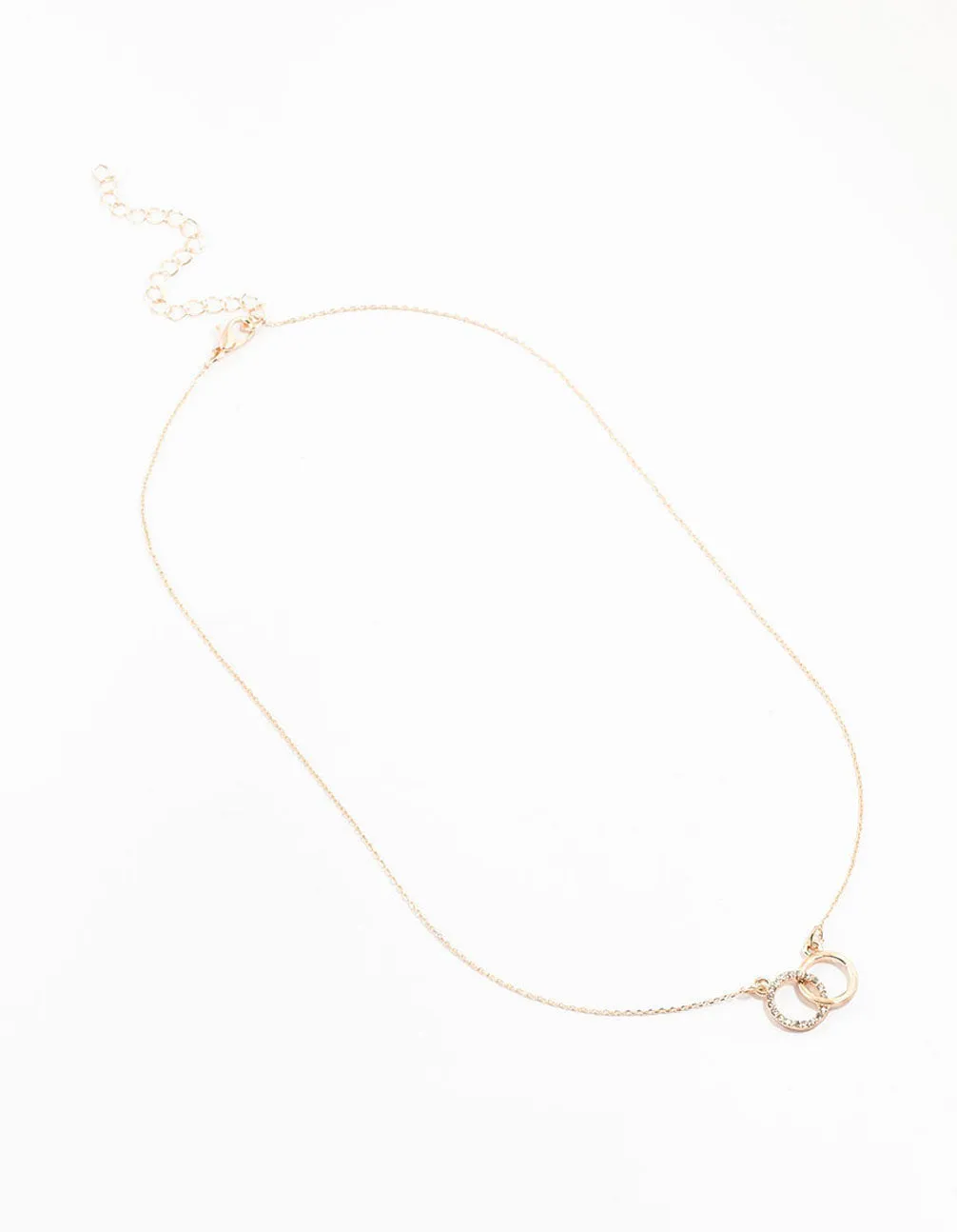 Rose Gold Diamante Double Circle Link Necklace
