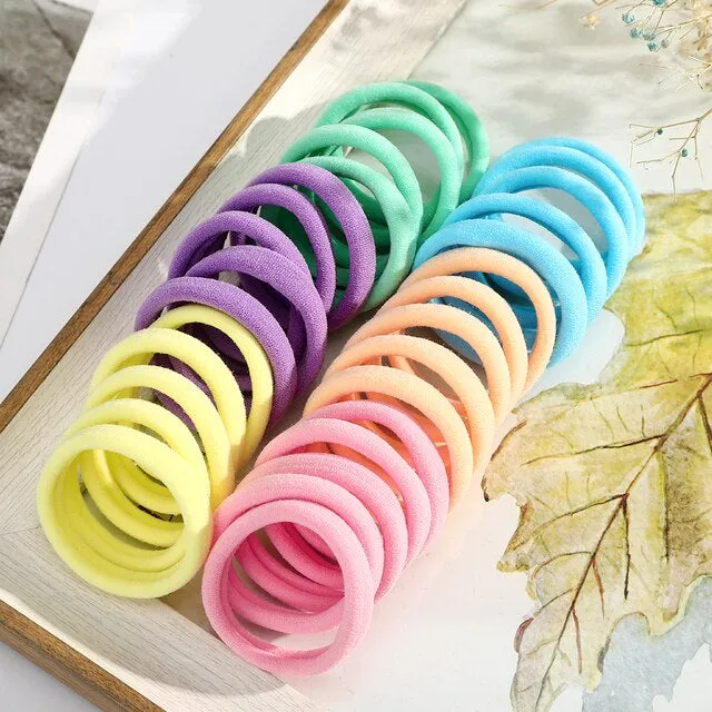 (Set of 48) Elastic hair bands without metal Ø4cm - Colorful