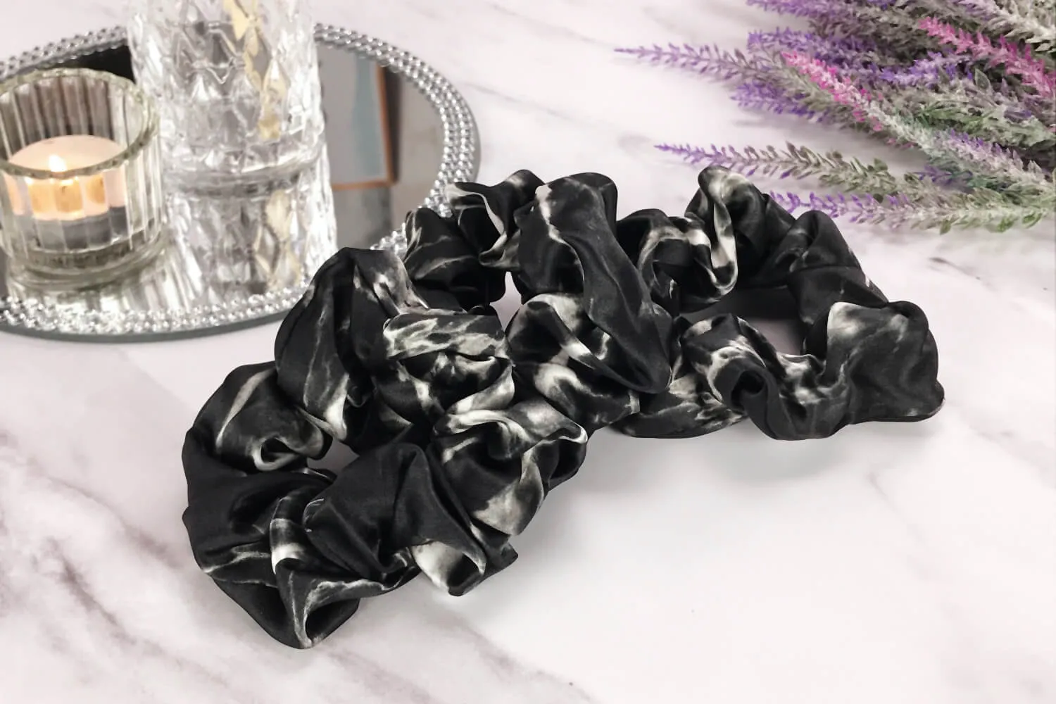 Silk Hair Ties - Black Marble (Large)